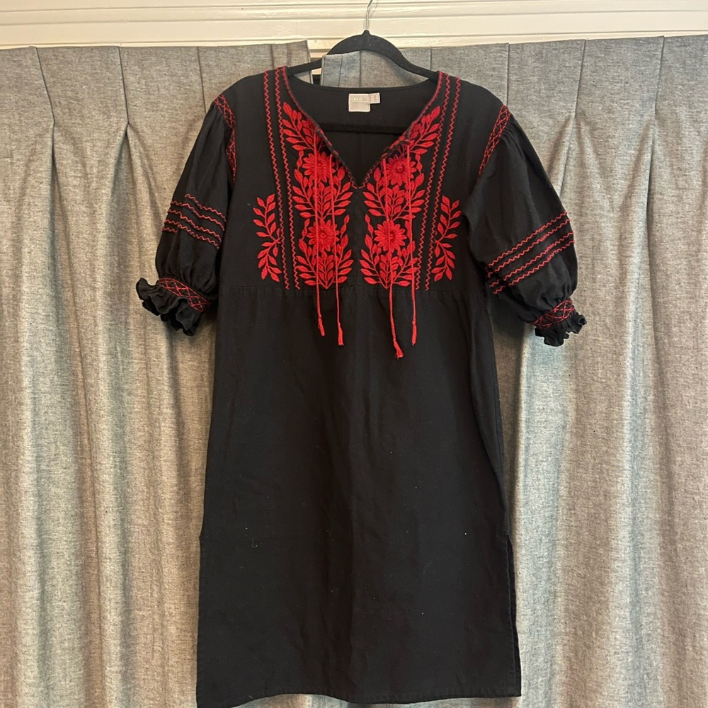 ASOS Black and Red Puff Sleeve Scoop Neck Dress